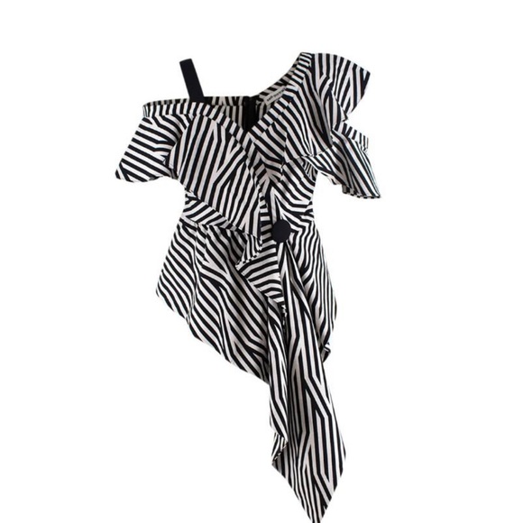 Self-Portrait Tops - Self Portrait Asymmetric striped crepe top. Like new. Never worn